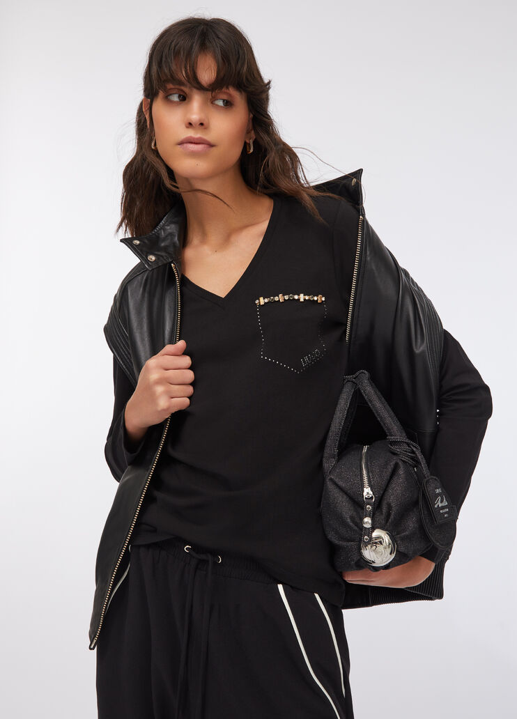 T-shirt with rhinestones black Liu Jo - large image number 2