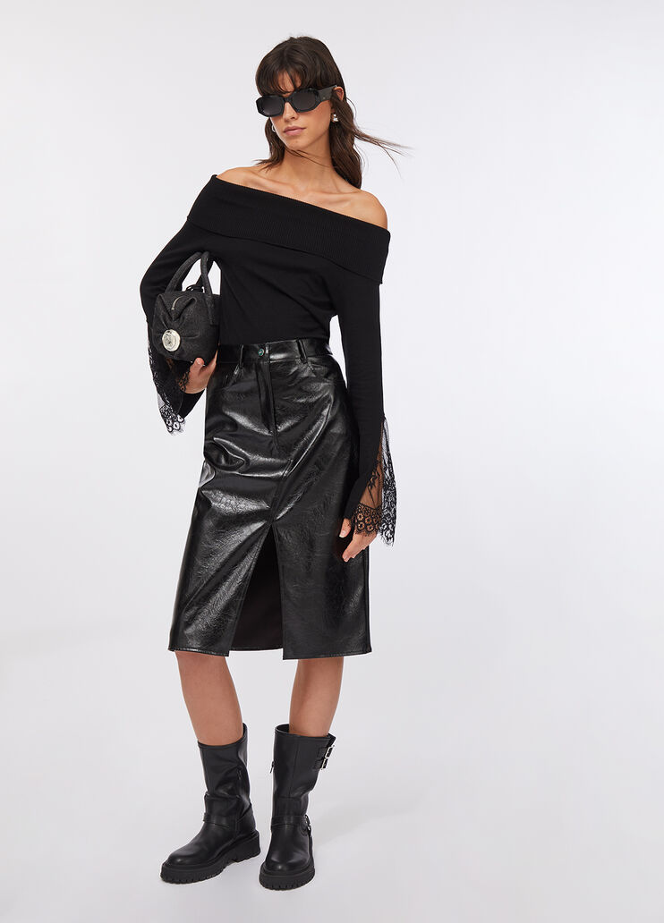 Maglia bardot con pizzo nero Liu Jo - large image number 5