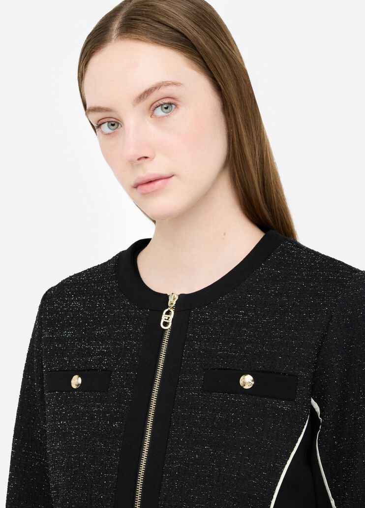 Fleece and bouclé jacket black Liu Jo - large image number 2 Fleece and bouclé jacket black Liu Jo - large image number 2