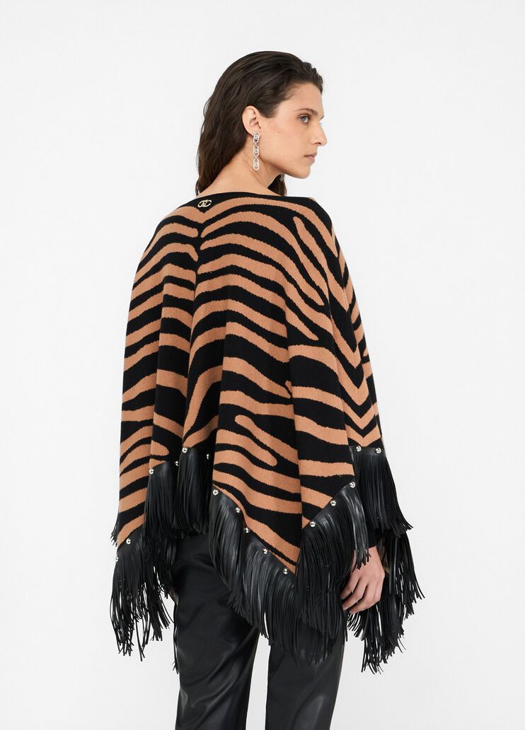 Poncho zébré avec franges beige zébré Liu Jo - large image number 1