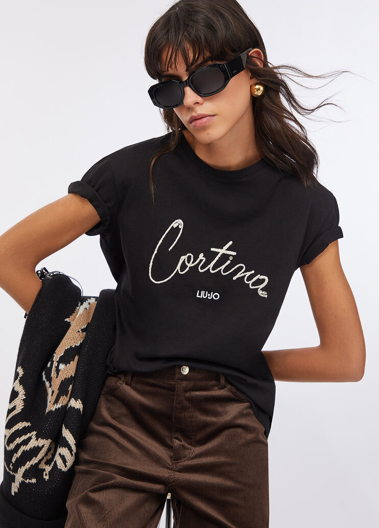 T-shirt con scritta ricamata nero Liu Jo - medium