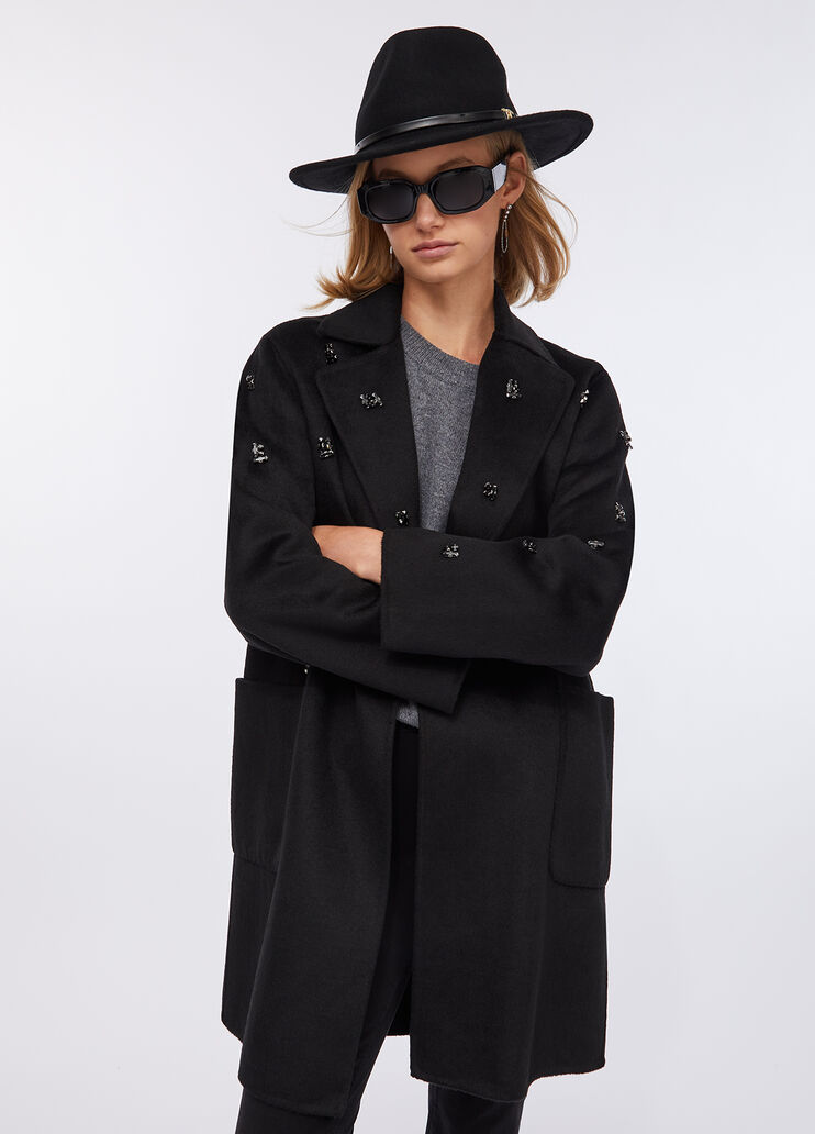 Wool coat with bejewelled embroidery black Liu Jo - medium Wool coat with bejewelled embroidery black Liu Jo - medium