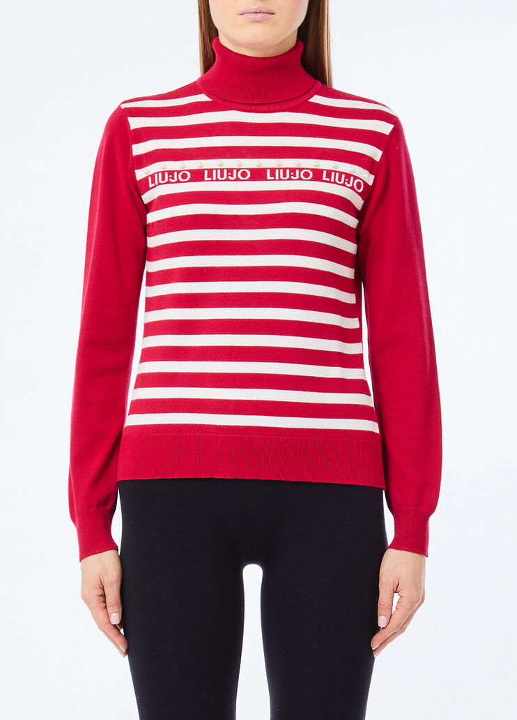 Jersey de cuello alto a rayas rojo cereza Liu Jo - medium