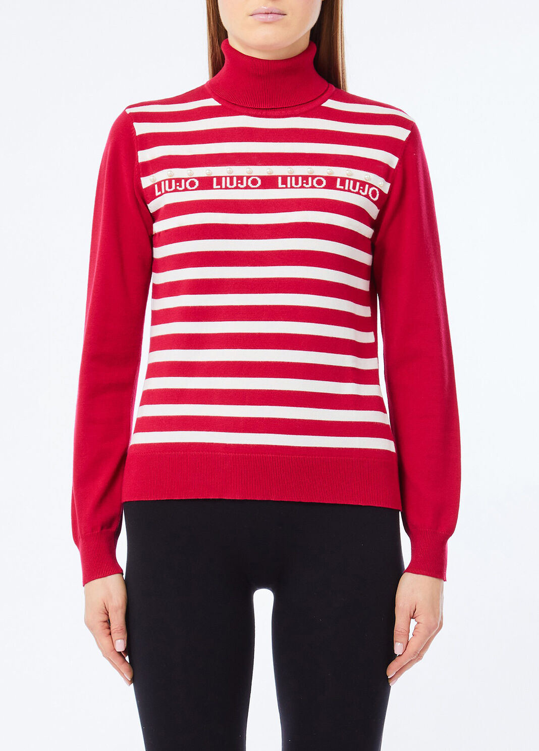 Jersey de cuello alto a rayas rojo cereza Liu Jo - large image number 0