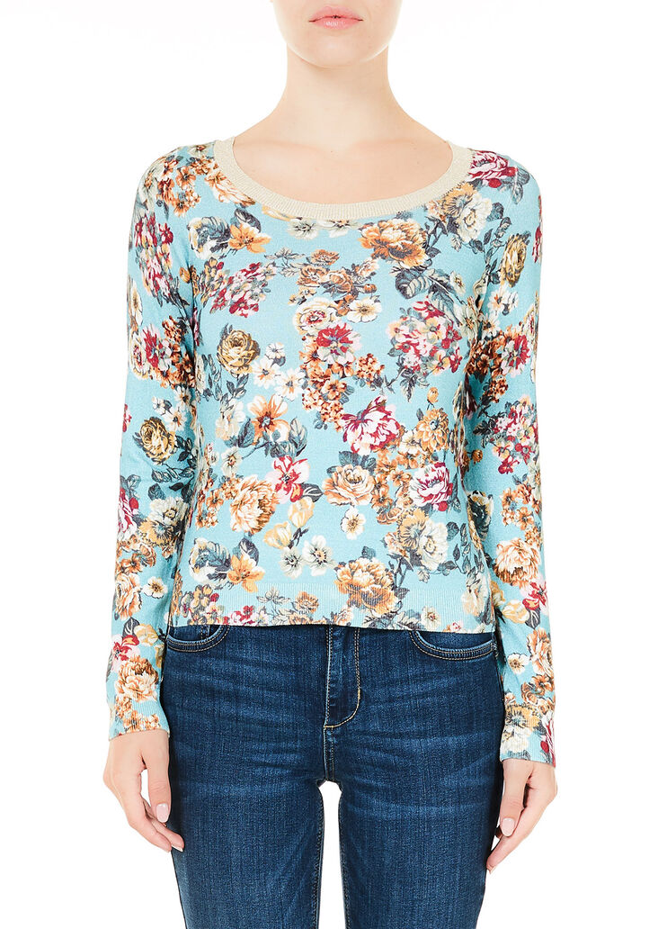 Jumper with floral print Azure blue with flowers Liu Jo - large image number 0 Jumper with floral print Azure blue with flowers Liu Jo - large image number 0