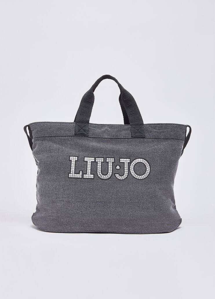 Bolso tote grande de denim con logotipo denim gris Liu Jo - medium
