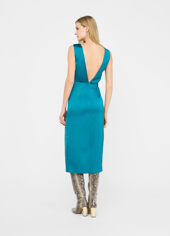 Elegant satin midi dress peacock Liu Jo - large image number 1