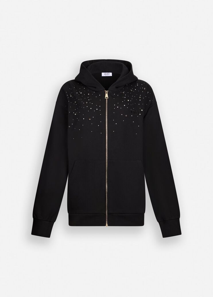 Cotton sweatshirt with rhinestones black Liu Jo - large image number 6 Cotton sweatshirt with rhinestones black Liu Jo - large image number 6