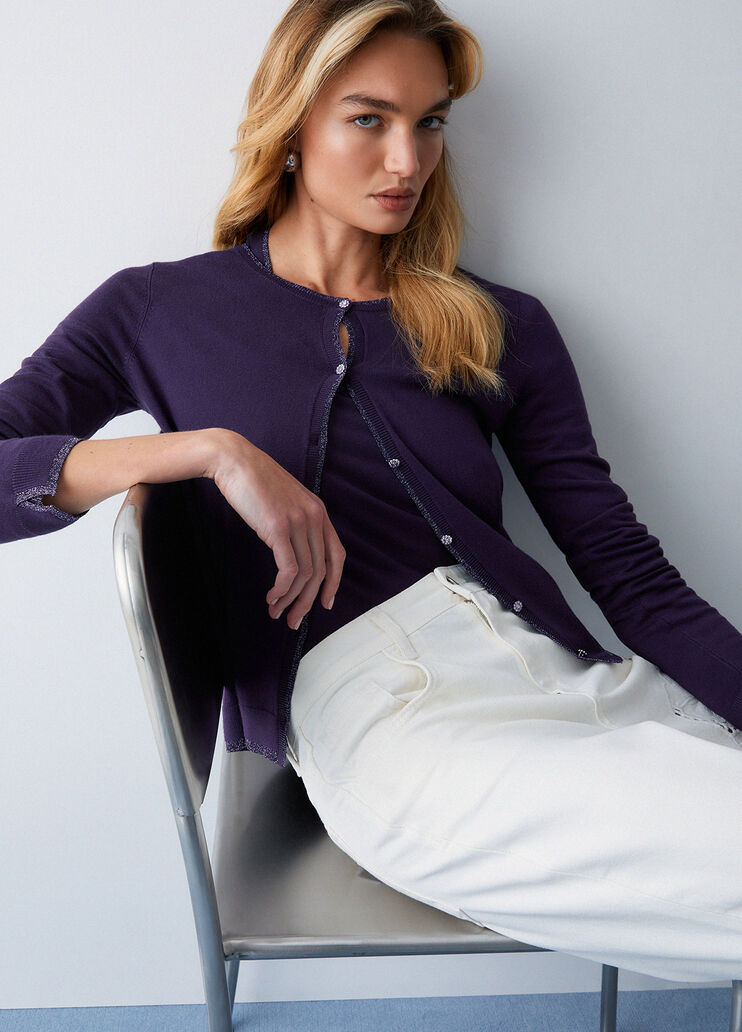 Cardigan con spacchetti viola scuro Liu Jo - medium