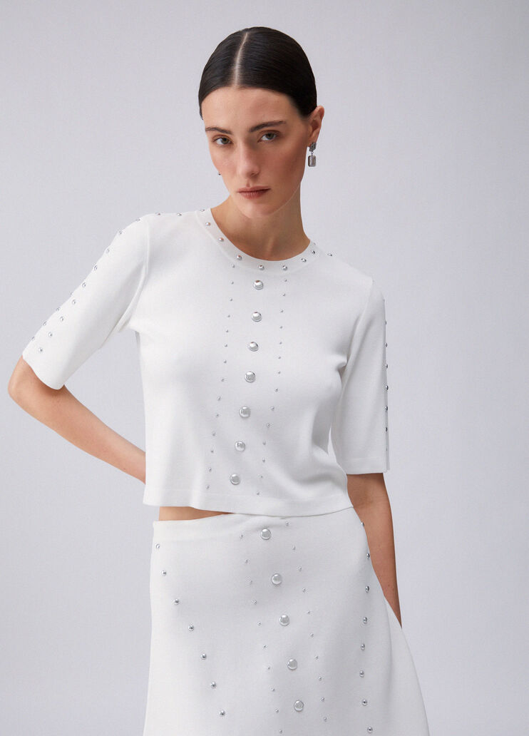 Knit top with studs white wool Liu Jo - large image number 0