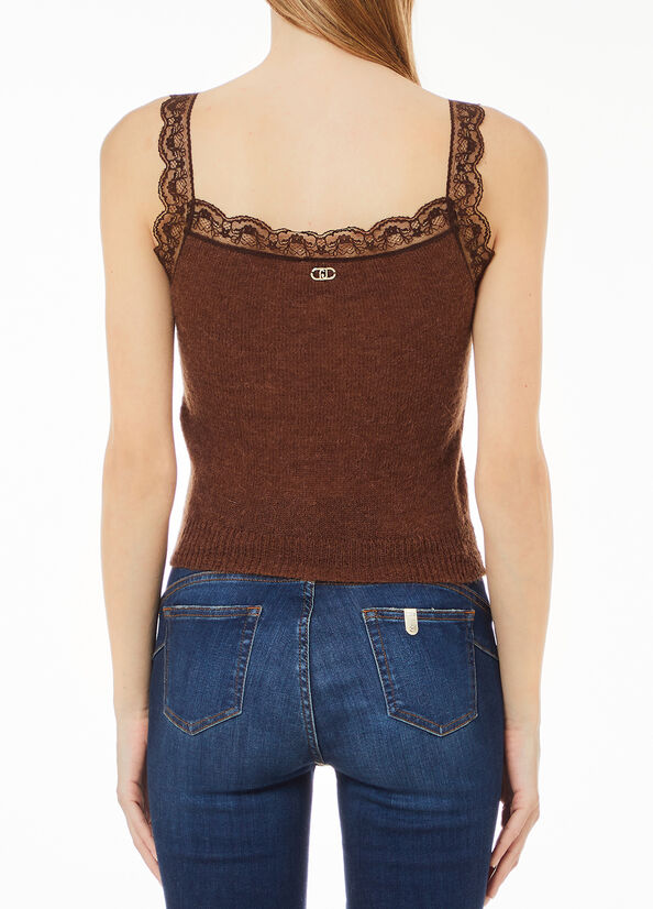Knit top with lace brown Liu Jo - large image number 1