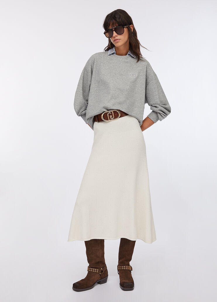Gonna midi in maglia con paillettes bianco lana Liu Jo - medium