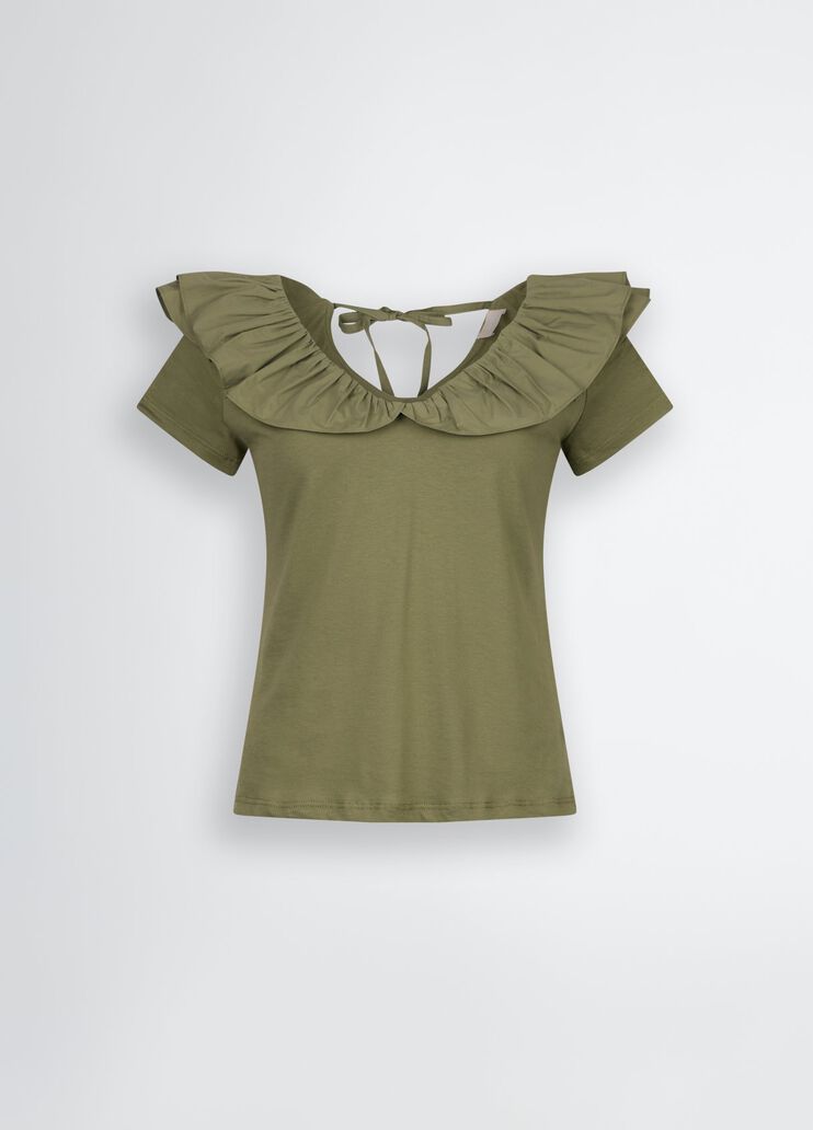 Cotton T-shirt with ruches khaki green Liu Jo - large image number 6 Cotton T-shirt with ruches khaki green Liu Jo - large image number 6