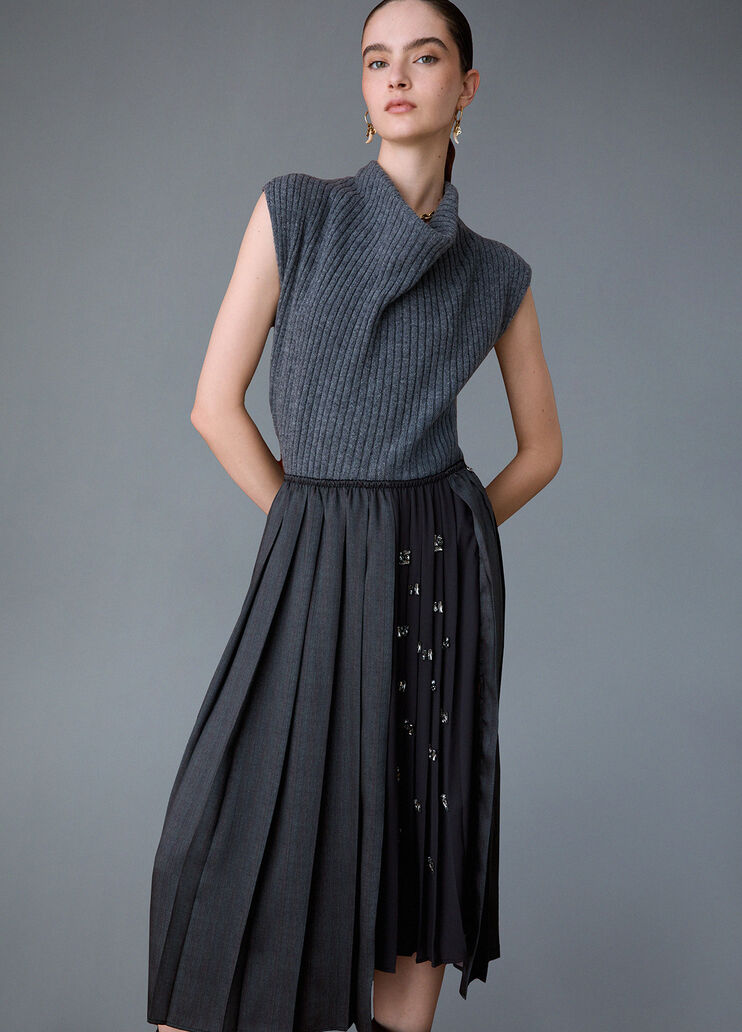 Pleated skirt with jewel embroidery dark grey Liu Jo - medium