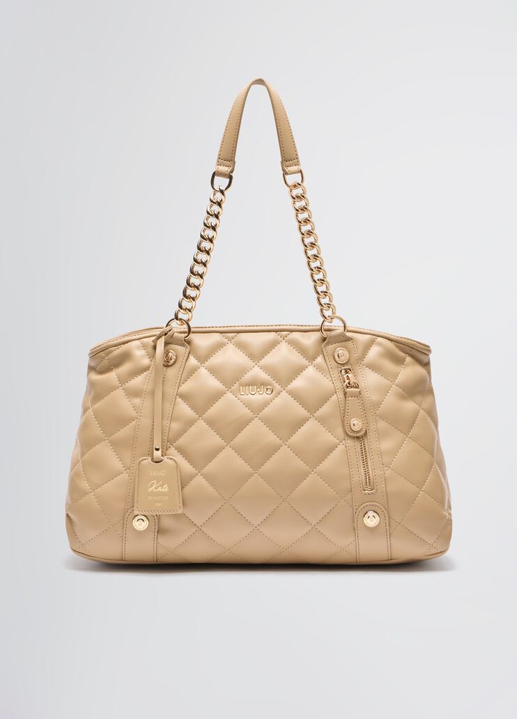 Quilted shopping tote with charm pink/iconic Liu Jo - medium Quilted shopping tote with charm pink/iconic Liu Jo - medium