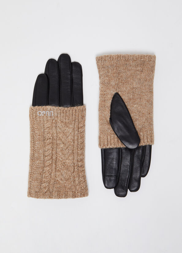 Leather gloves with wool muffs black Liu Jo - medium