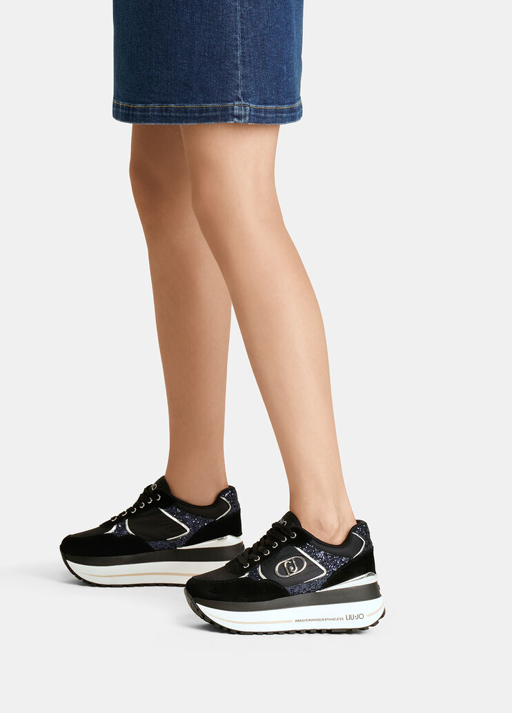 Glitter and nylon super-platform sneakers black Liu Jo - medium