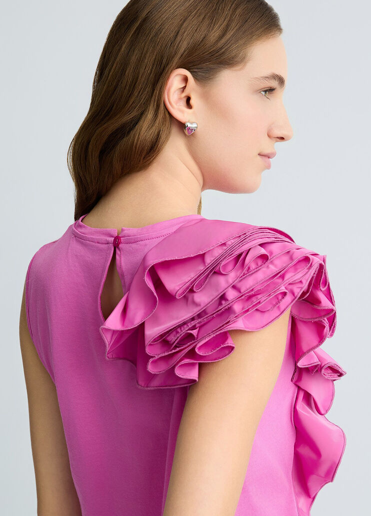 Peony pink T-shirt with flounced detailing  pink Liu Jo - large image number 4 Peony pink T-shirt with flounced detailing  pink Liu Jo - large image number 4