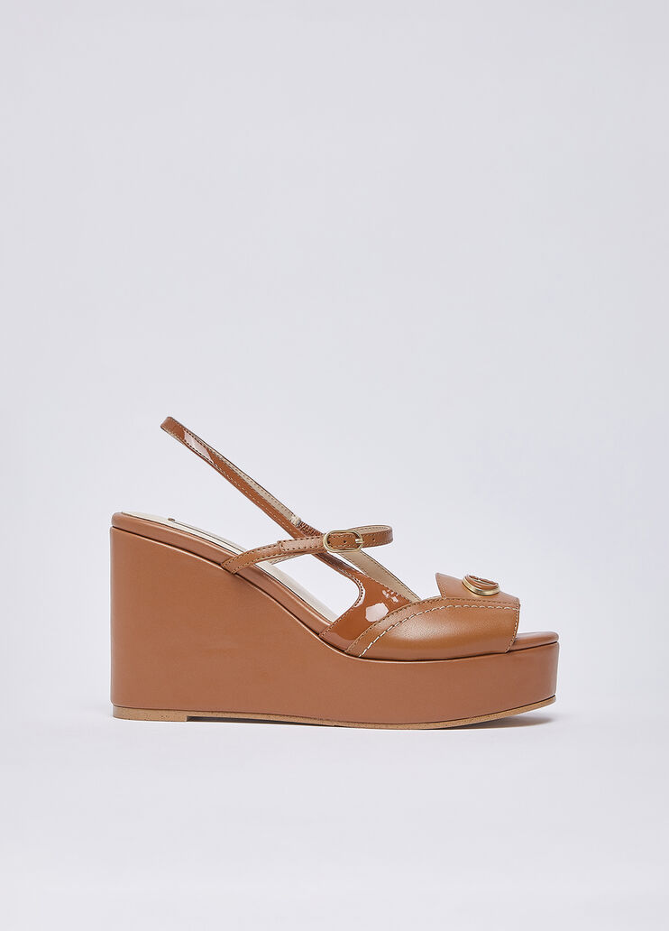 Leather and patent leather slingback wedges cognac Liu Jo - medium