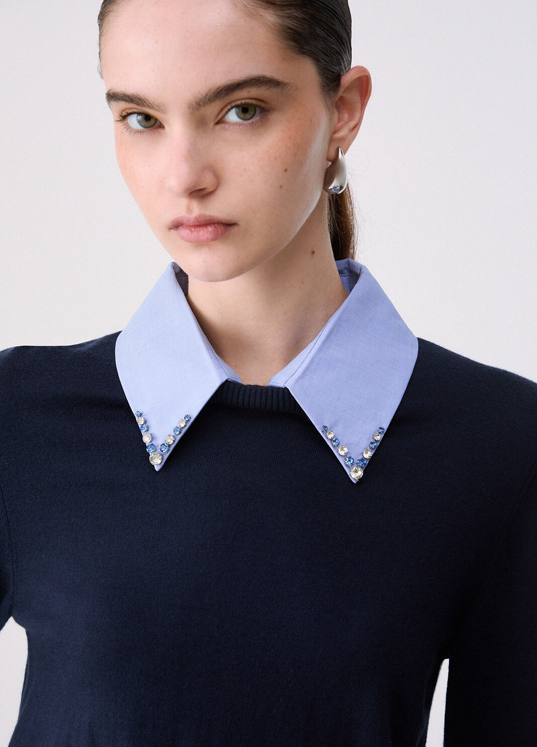 Knit with detail poplin dark blue Liu Jo - large image number 4
