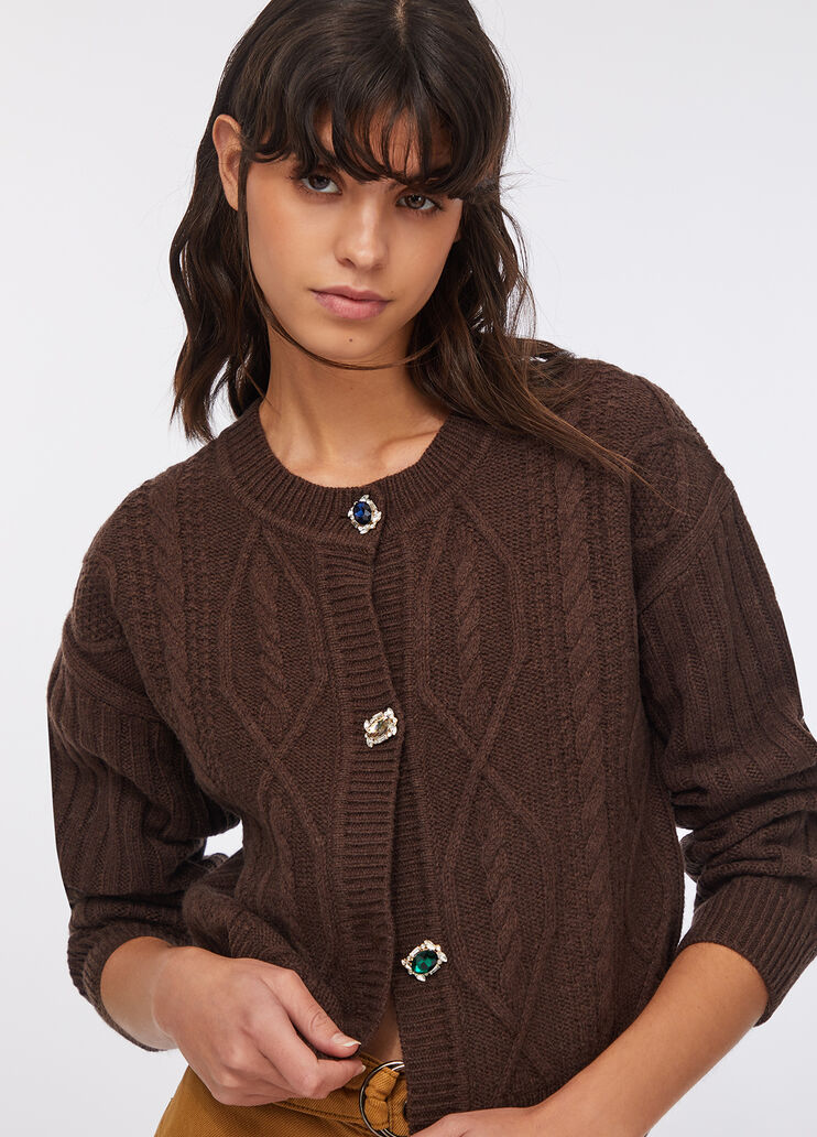 Cardigan en laine avec boutons bijoux chocolat noir Liu Jo - large image number 2