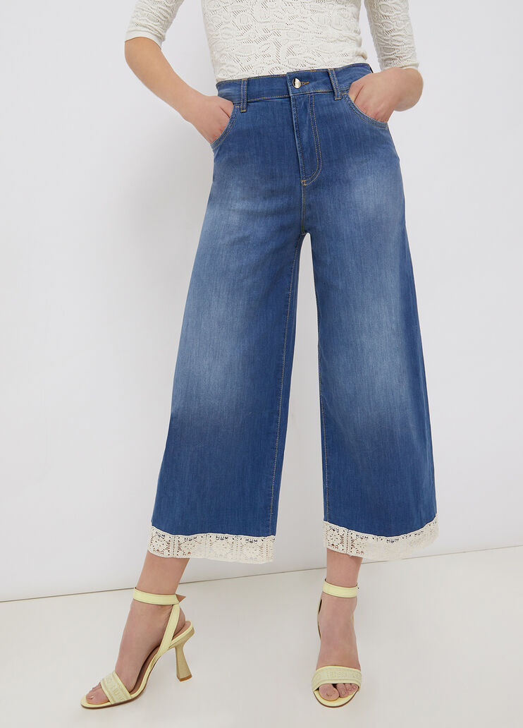 Eco-friendly cropped jeans with lace blue denim Liu Jo - large image number 0