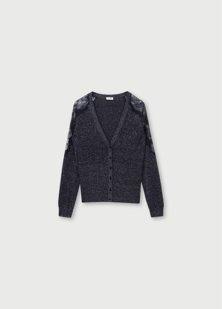 Cardigan with embroidery and lurex® Blue Liu Jo - large image number 4