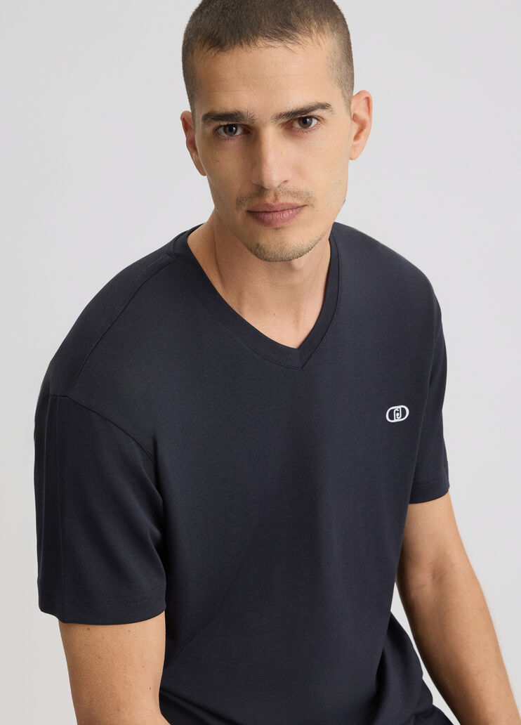 Blue V-neck T-shirt dark blue Liu Jo - medium Blue V-neck T-shirt dark blue Liu Jo - medium