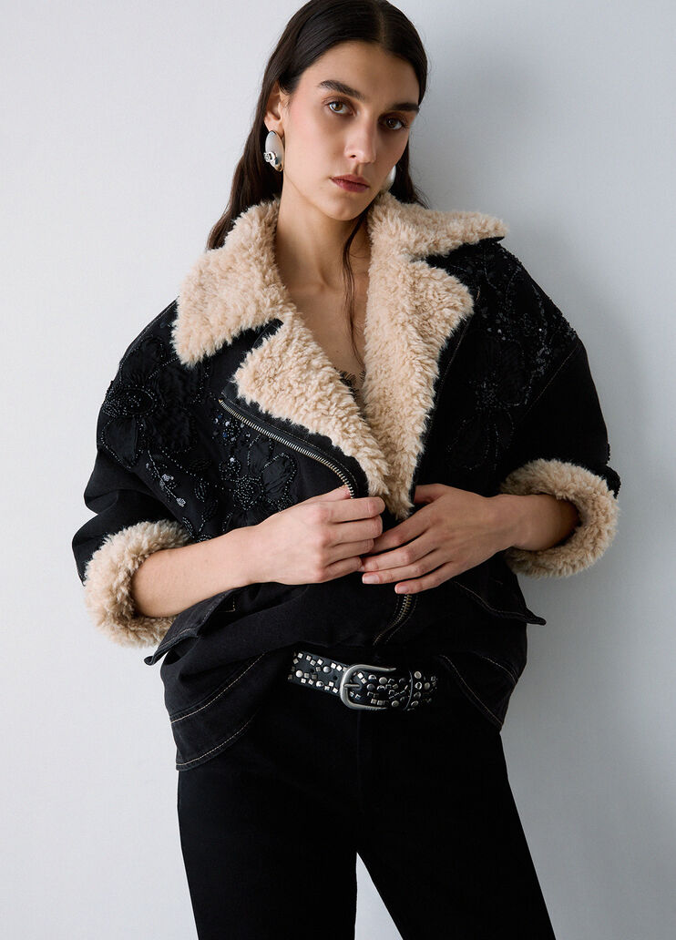 Denim jacket with teddy inserts black denim Liu Jo - medium