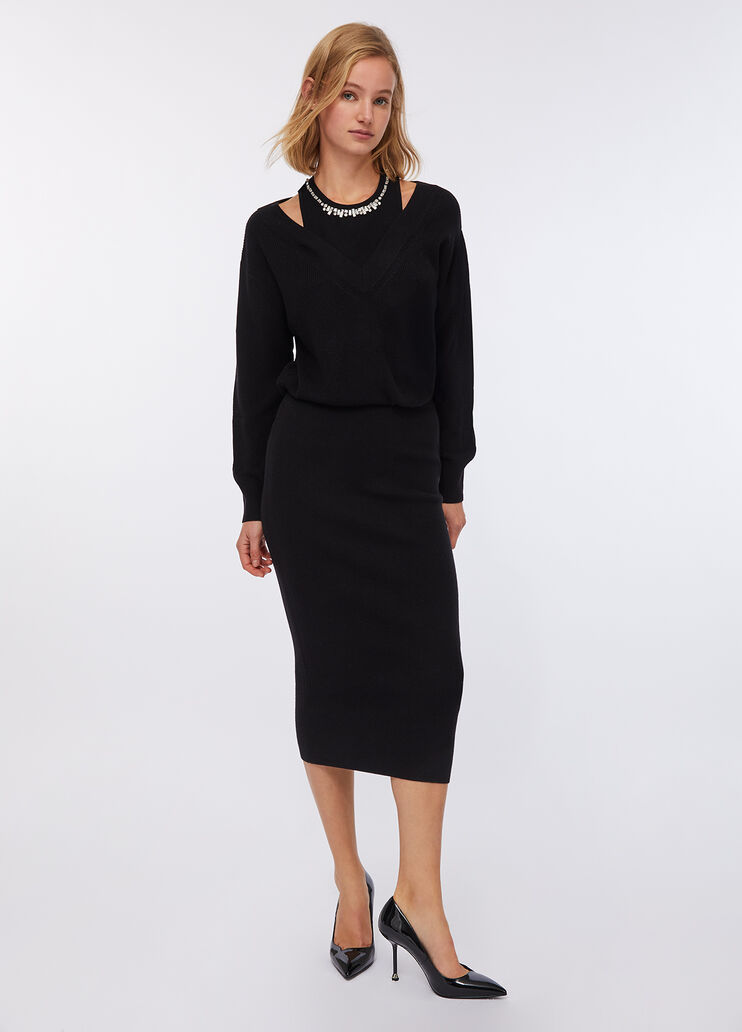 Knit dress with bejewelled embroidery black Liu Jo - large image number 0
