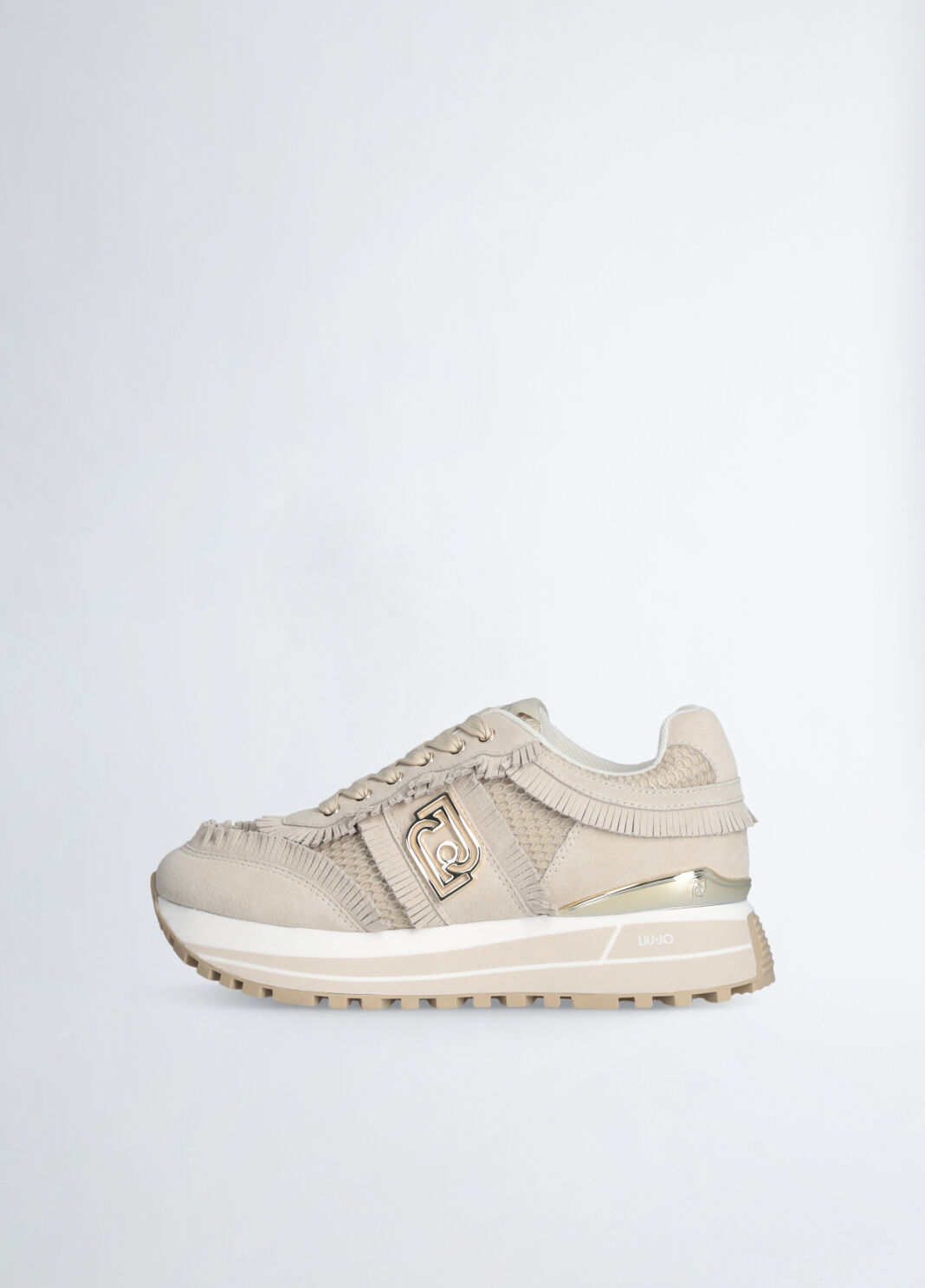 Sneakers compens&eacute;es avec franges beige Liu Jo - large image number 6