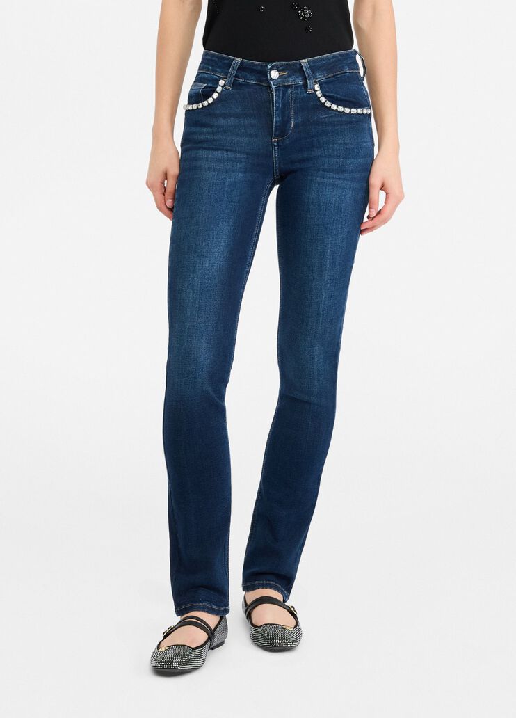Slim jeans with gemstones dark blue denim Liu Jo - large image number 0 Slim jeans with gemstones dark blue denim Liu Jo - large image number 0