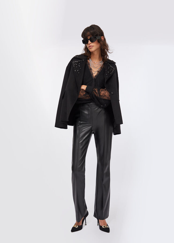 Pantalon évasé en tissu enduit noir Liu Jo - medium Pantalon évasé en tissu enduit noir Liu Jo - medium