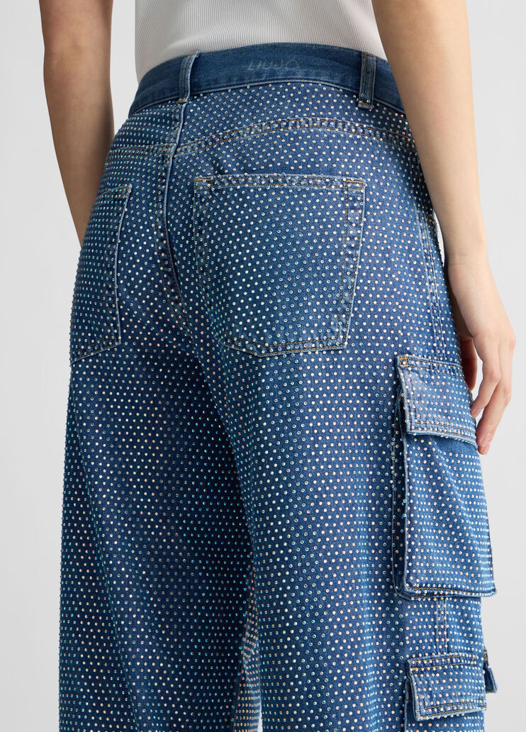 Cargo jeans with rhinestones dark denim Liu Jo - large image number 2 Cargo jeans with rhinestones dark denim Liu Jo - large image number 2