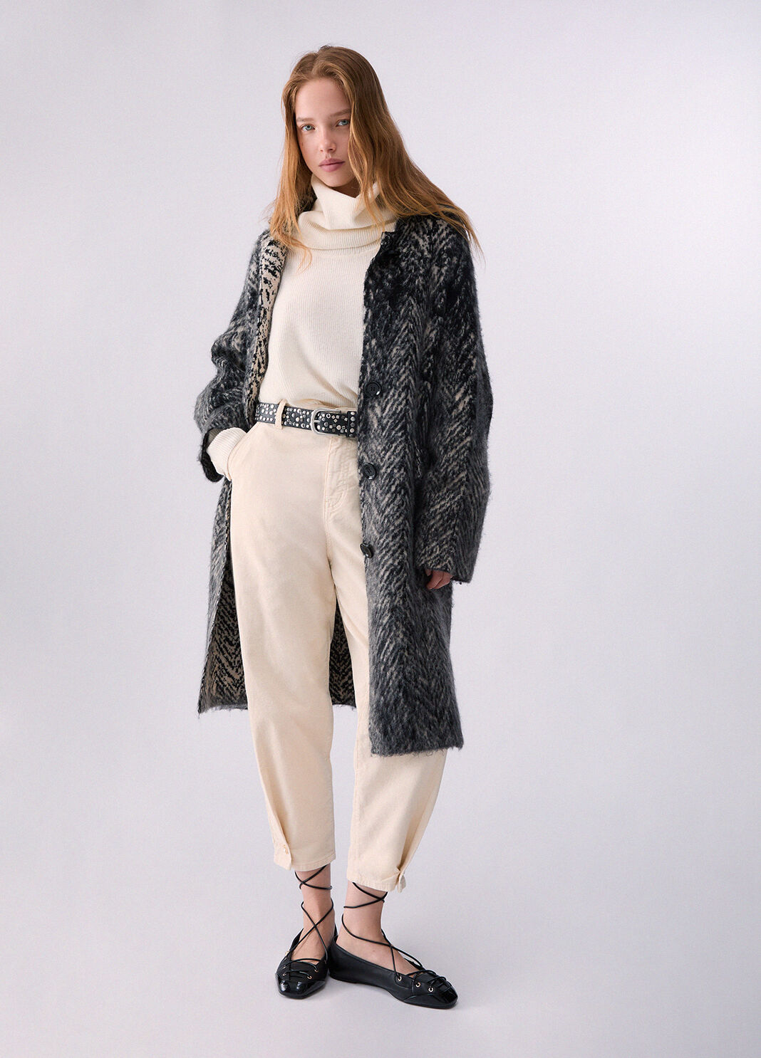 Cappotto jacquard in maglia spazzolata grigio spinato Liu Jo - large image number 5