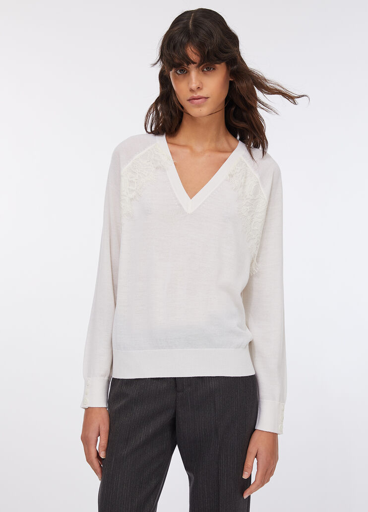 Wool jumper with lace milk Liu Jo - large image number 0