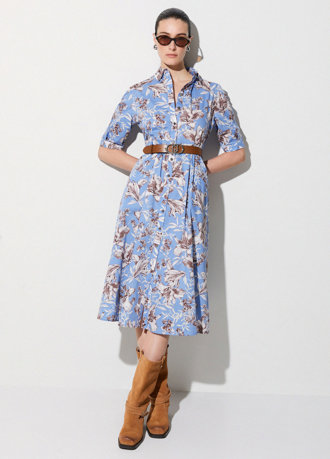 Midikleid aus Popeline Hellblau mit Print Liu Jo - large image number 3