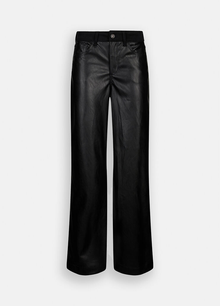 Pantalon évasé en tissu enduit noir Liu Jo - large image number 6