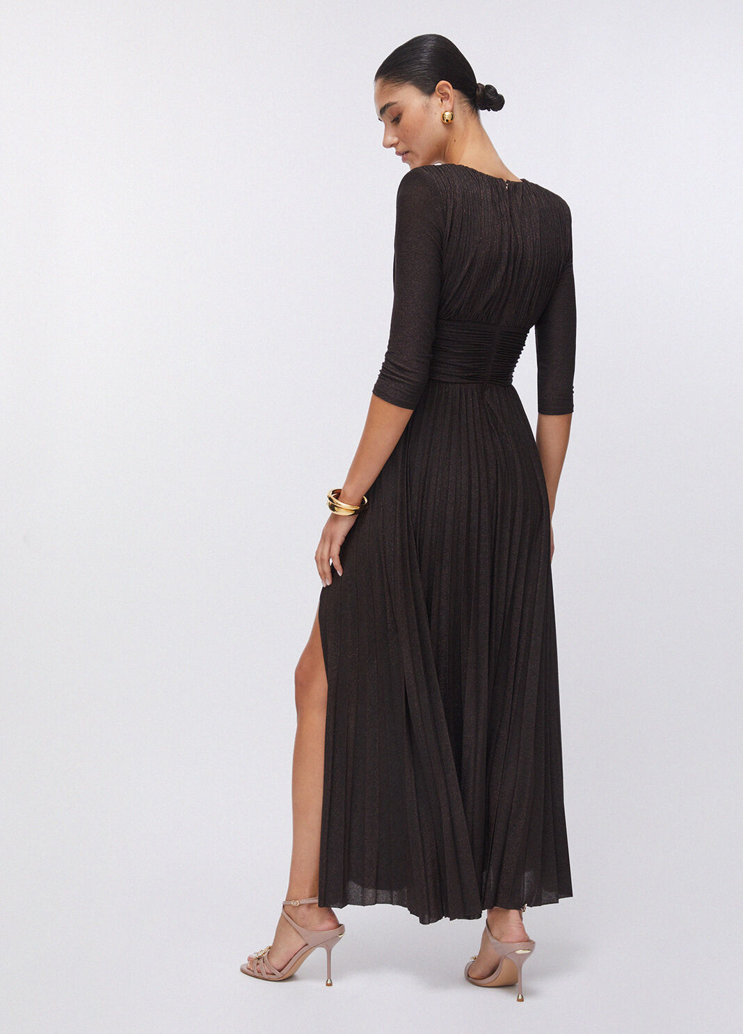 Long pleated lurex dress chocolate Liu Jo - large image number 1