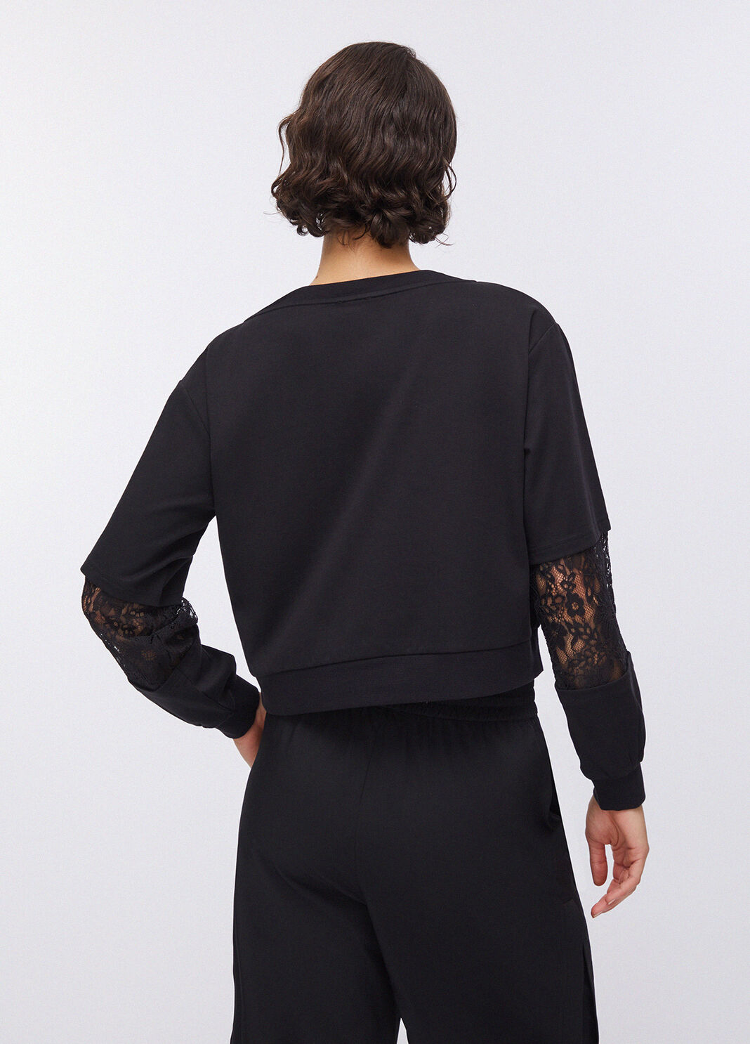 Sweatshirt with lace inserts black Liu Jo - large image number 1