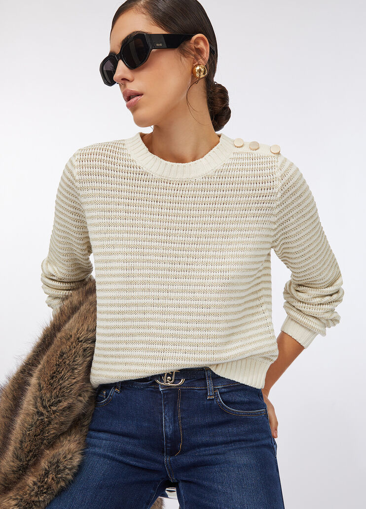 Striped lurex® jumper white wool Liu Jo - large image number 2