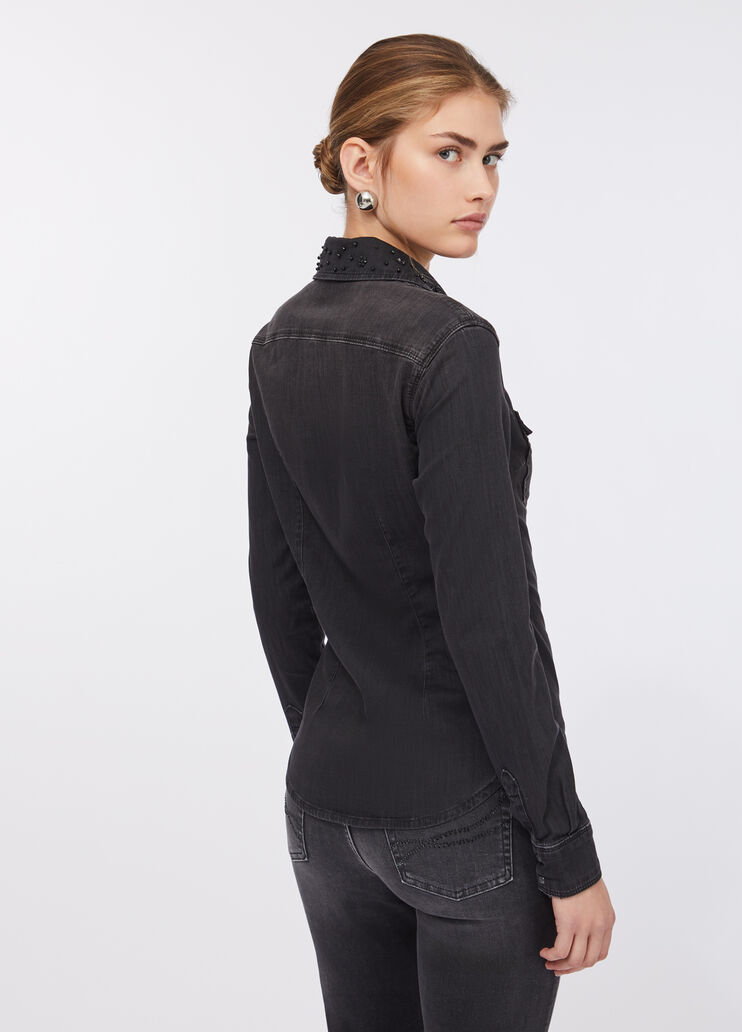 Джинсовая рубашка со стразами черный деним Liu Jo - large image number 1