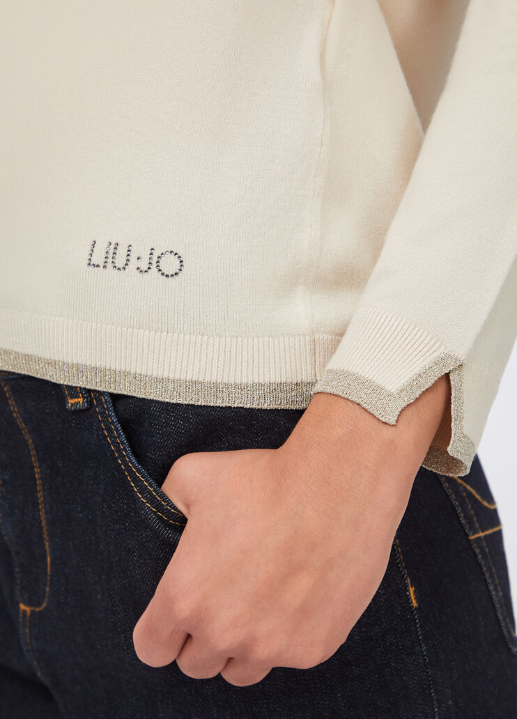 Rollkragenpullover mit Details aus Lurex® Hellbeige Liu Jo - medium