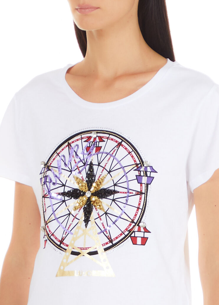Camiseta con estampado blanco/rueda panorámica Liu Jo - large image number 2 Camiseta con estampado blanco/rueda panorámica Liu Jo - large image number 2