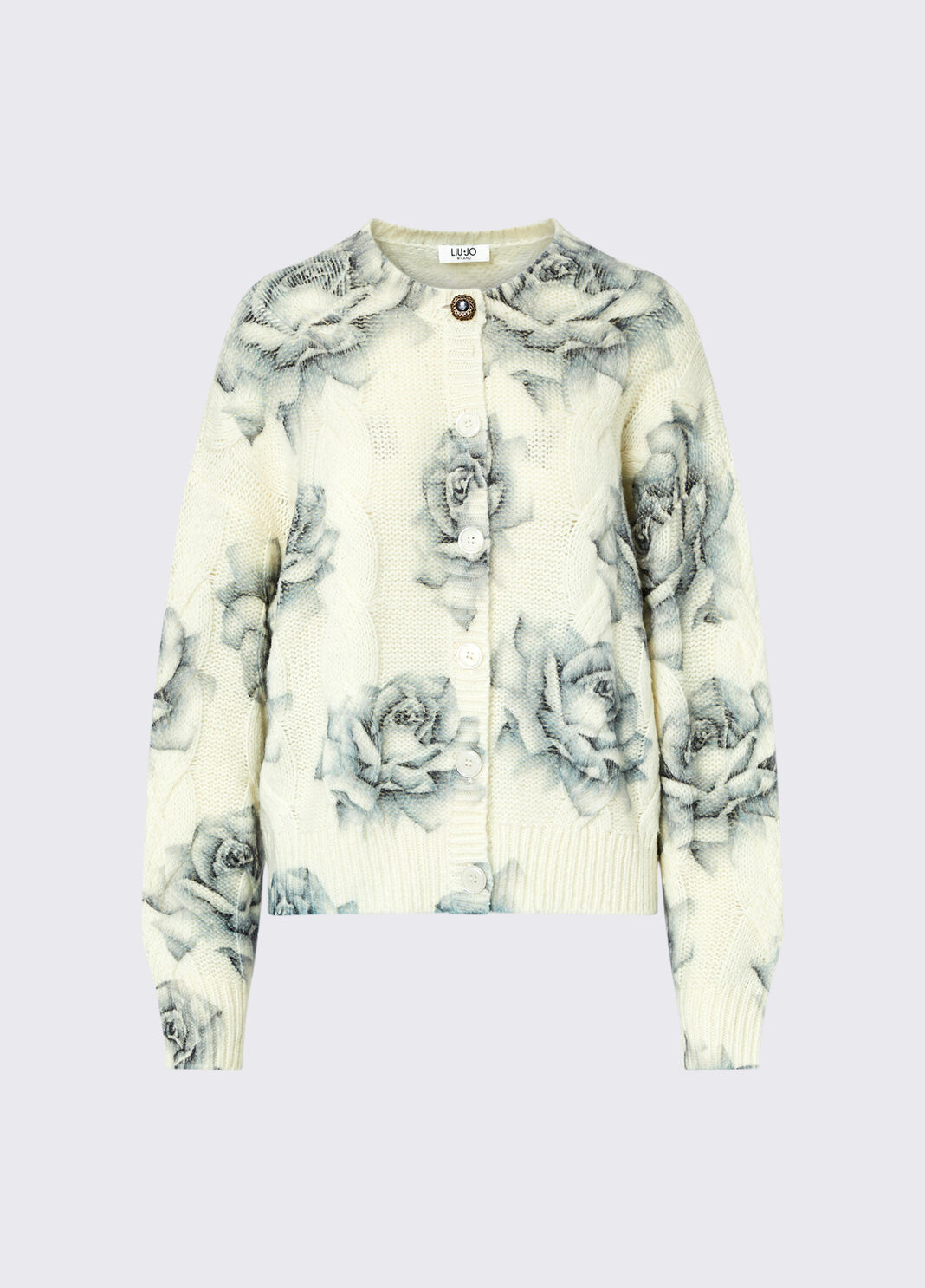 Wool Cardigan with Rose Print white Liu Jo - large image number 6