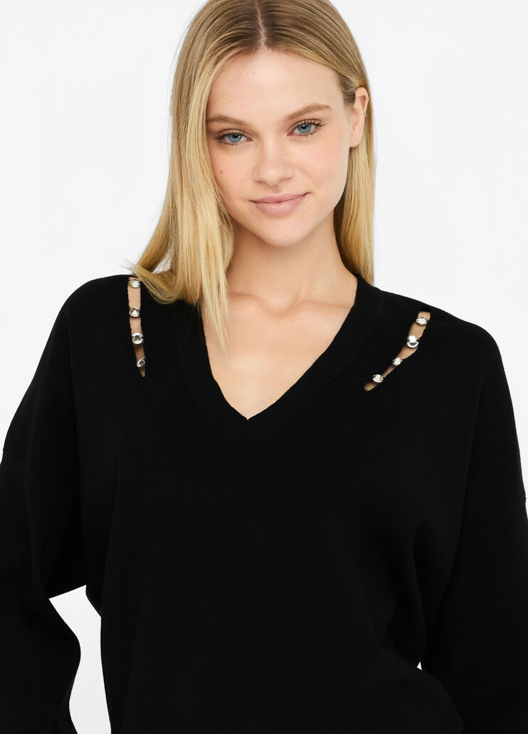 Pullover mit eingefassten Schmucksteinen Schwarz Liu Jo - large image number 2