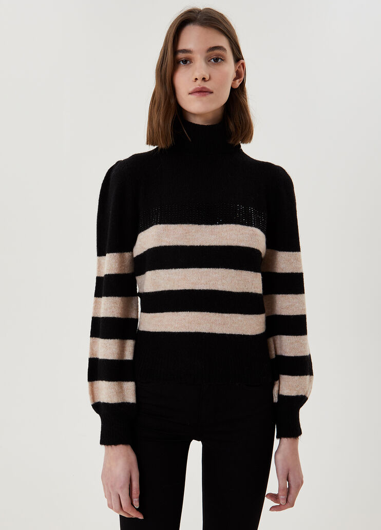 Striped turtleneck jumper Black/Nude Liu Jo - large image number 0