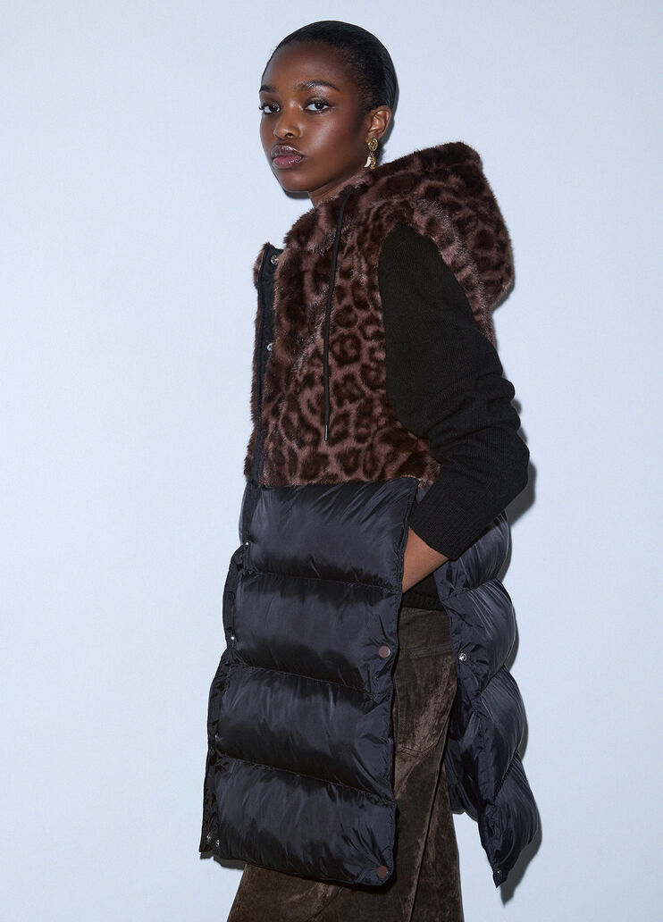 Gilet mit Tiermuster und Kapuze Schwarz/Animal Liu Jo - medium