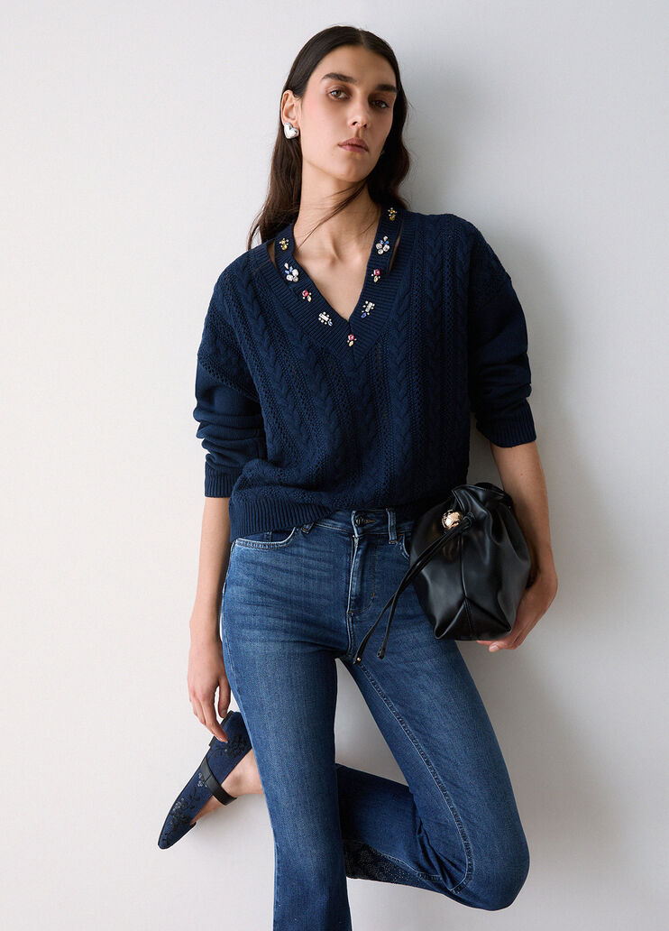 Knit with jewel embroidery dark blue Liu Jo - medium