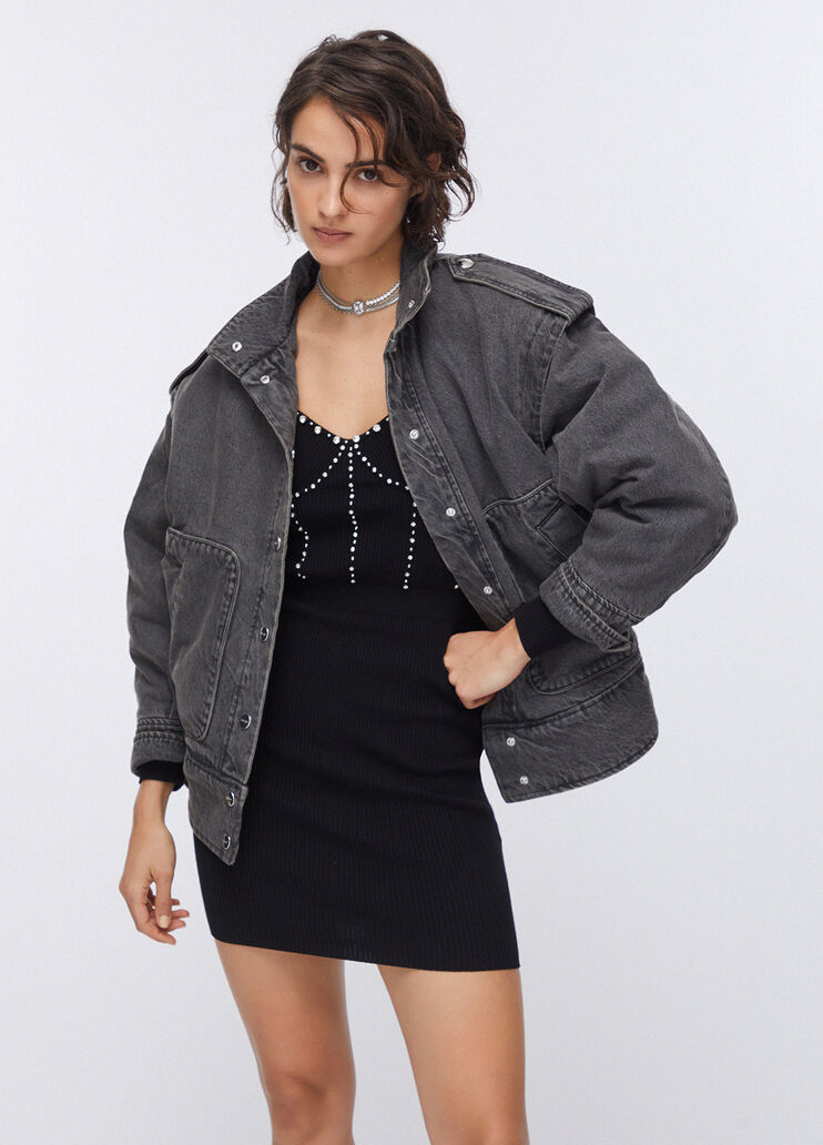 Denim jacket with embroidery on the back black denim Liu Jo - medium